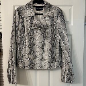Talk of the Walk Snake Print Leather Jacket - Black and White